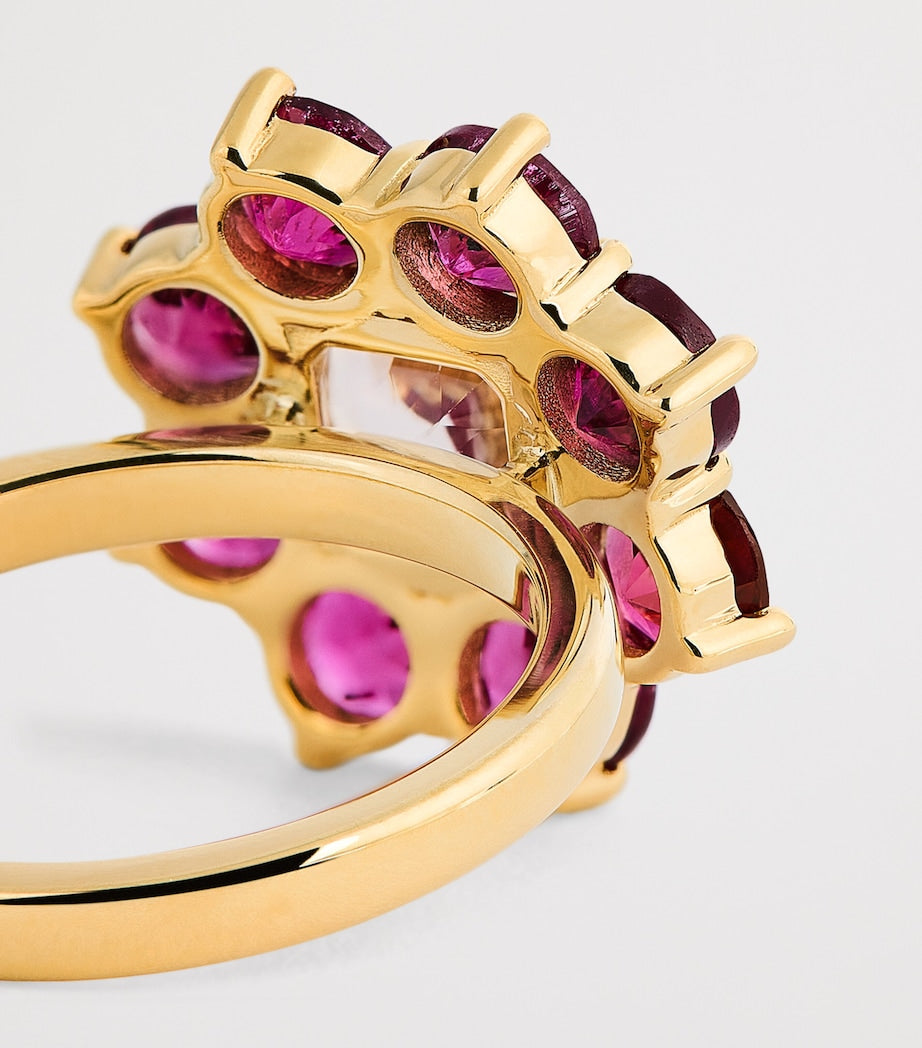 Jennifer Meyer yellow gold and rubellite flower ring, imported from the UK