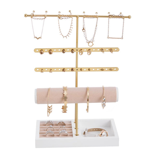 Livingandhome 4-tier jewellery display stand gold metal, imported from the UK