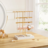 Livingandhome 4-tier jewellery display stand gold metal, imported from the UK