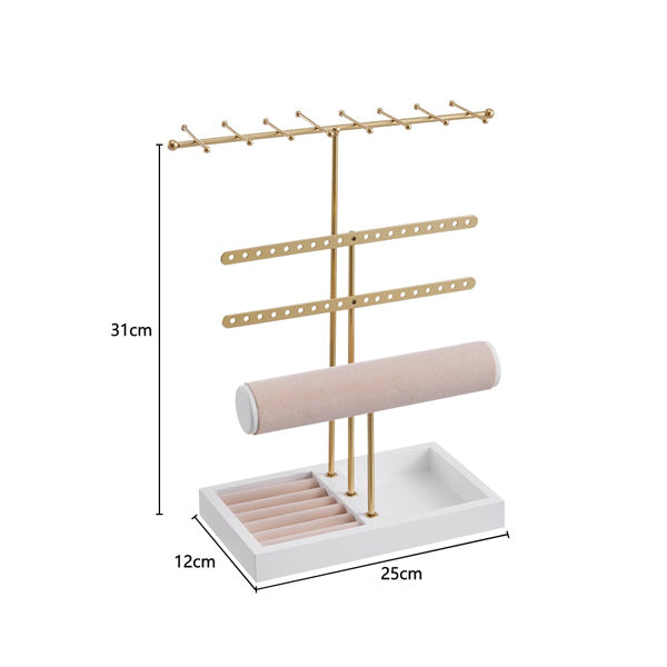 Livingandhome 4-tier jewellery display stand gold metal, imported from the UK