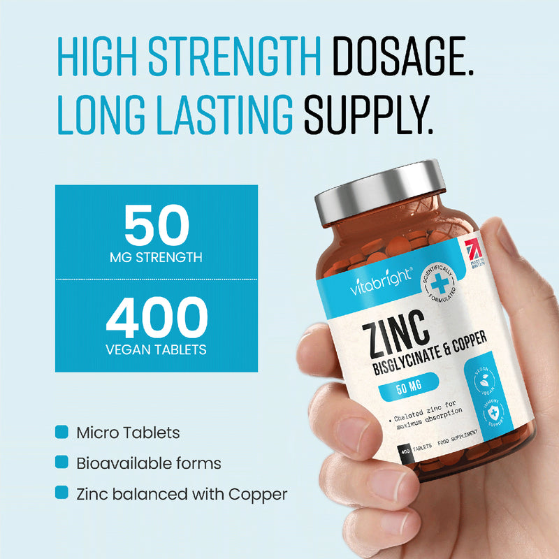VitaBright Zinc Bisglycinate with Copper supplement 400 tablets, UK version