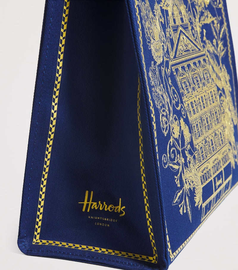 Harrods small gold building shopper bag in canvas, UK version