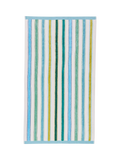 Land & Shore Barrow Stripe towels in green with teal hem (British brand)