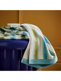 Land & Shore Barrow Stripe towels in green with teal hem (British brand)
