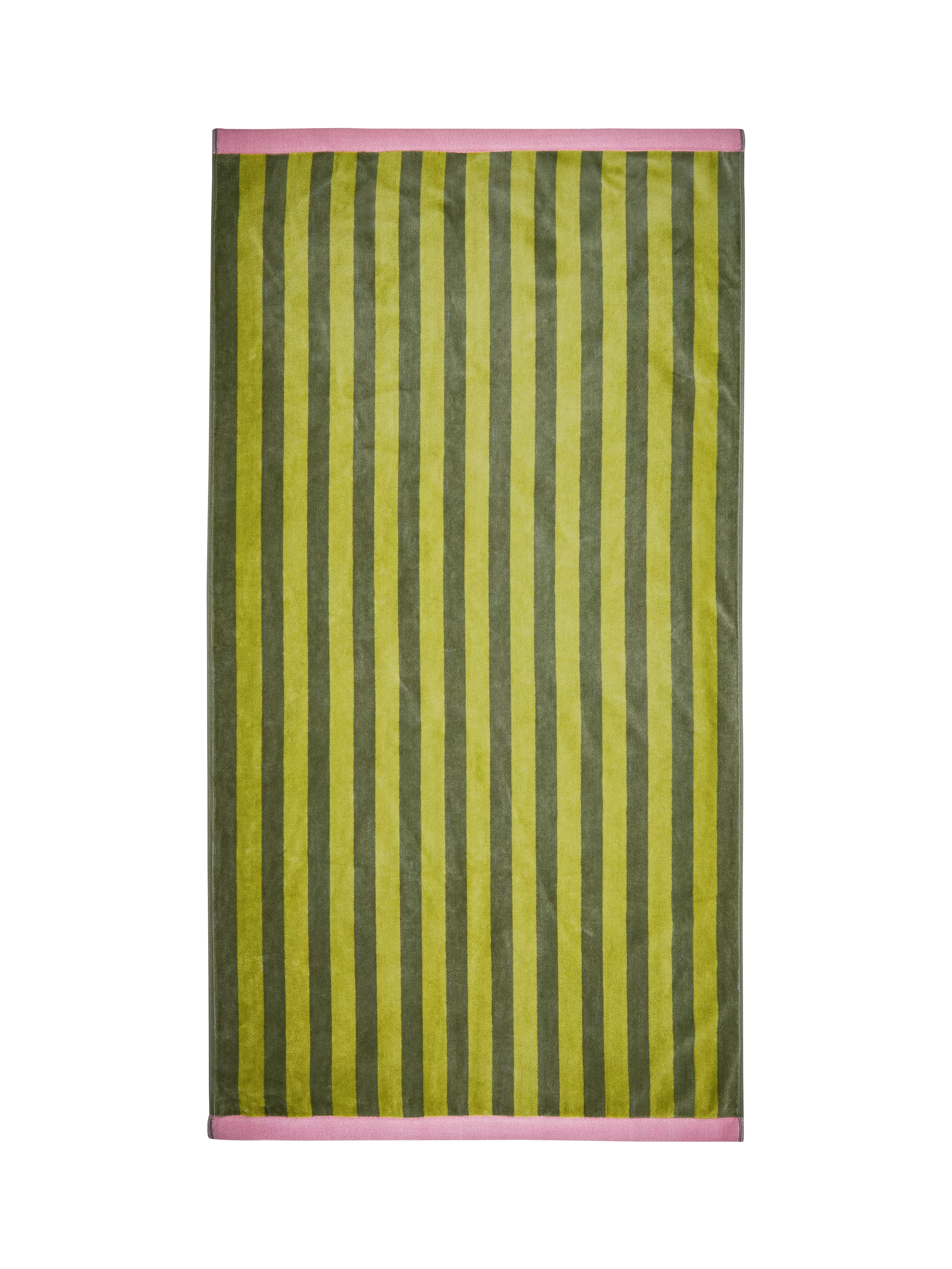 Land & Shore Grass Stripe jacquard towels in green and blue (British brand)
