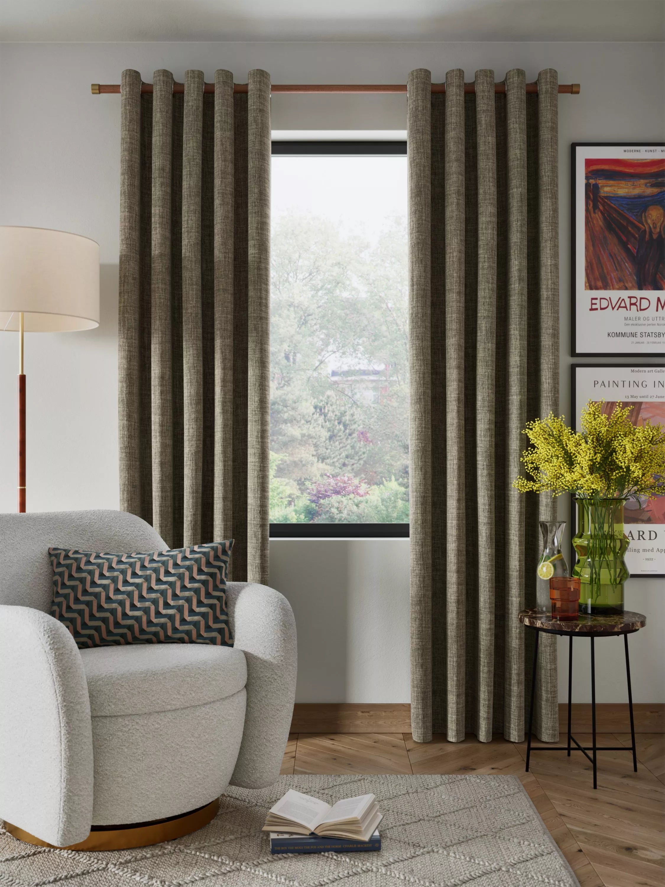 John Lewis Textured Weave Pair Blackout Lined Eyelet Curtains - 274cm Drop