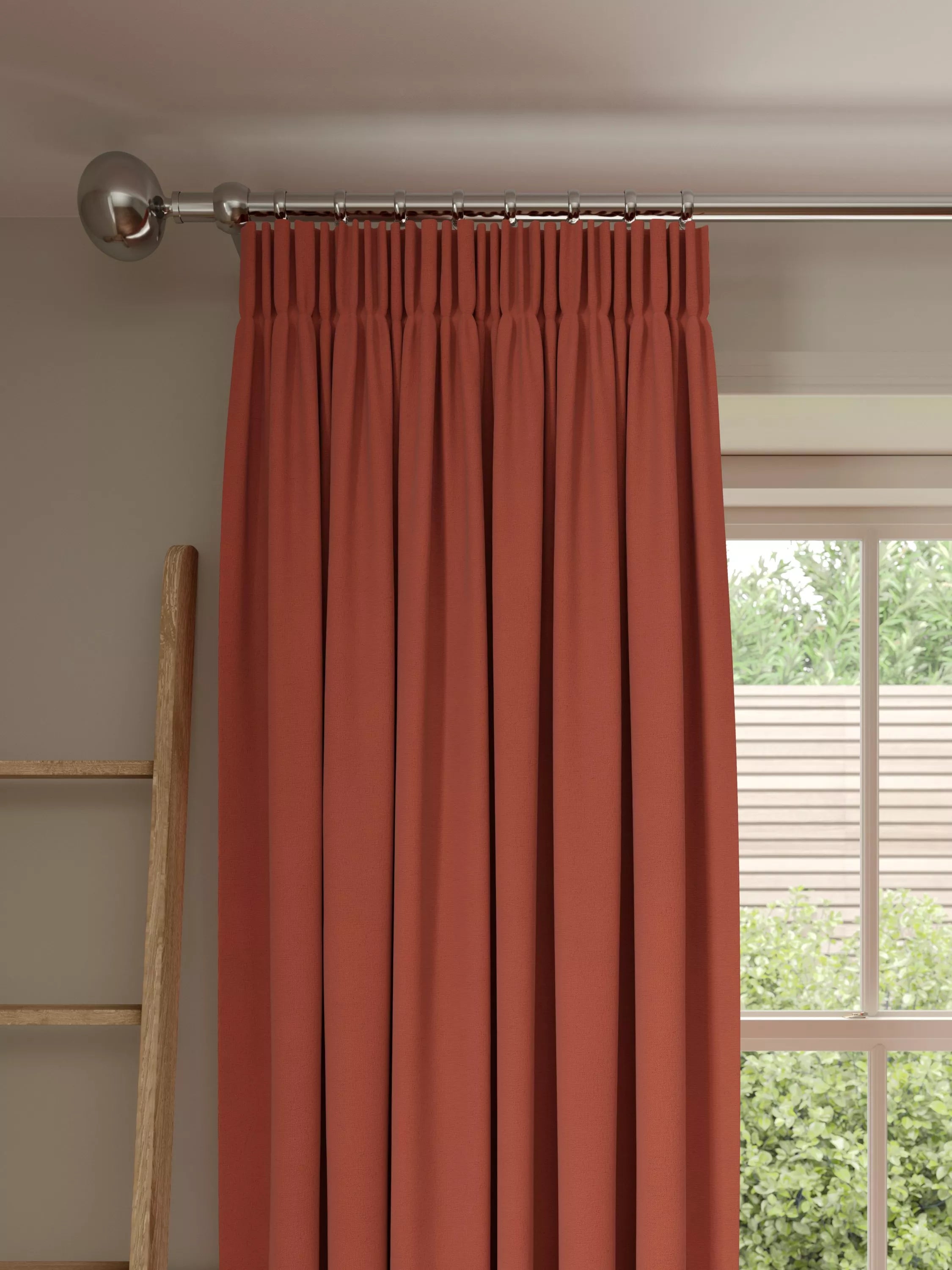 John Lewis Pure Cotton Lined Pencil Pleat Curtains, Brick, W167 x Drop 137cm