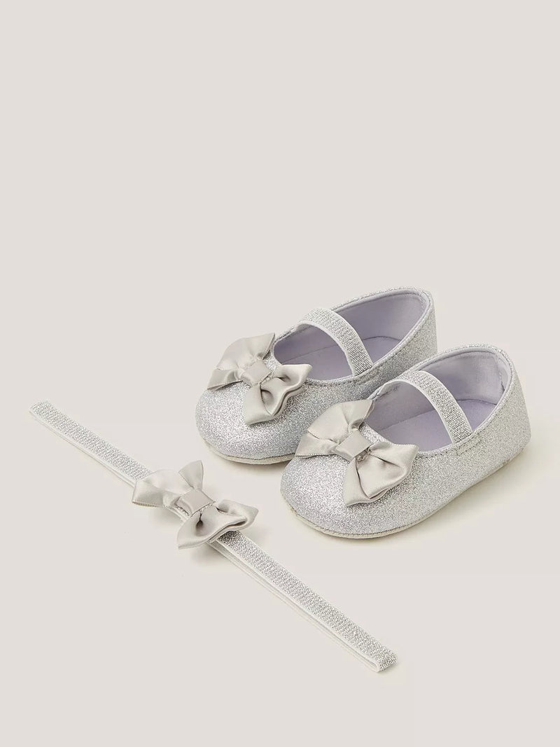 Monsoon Baby Glitter Bow Bootie and Headband Set