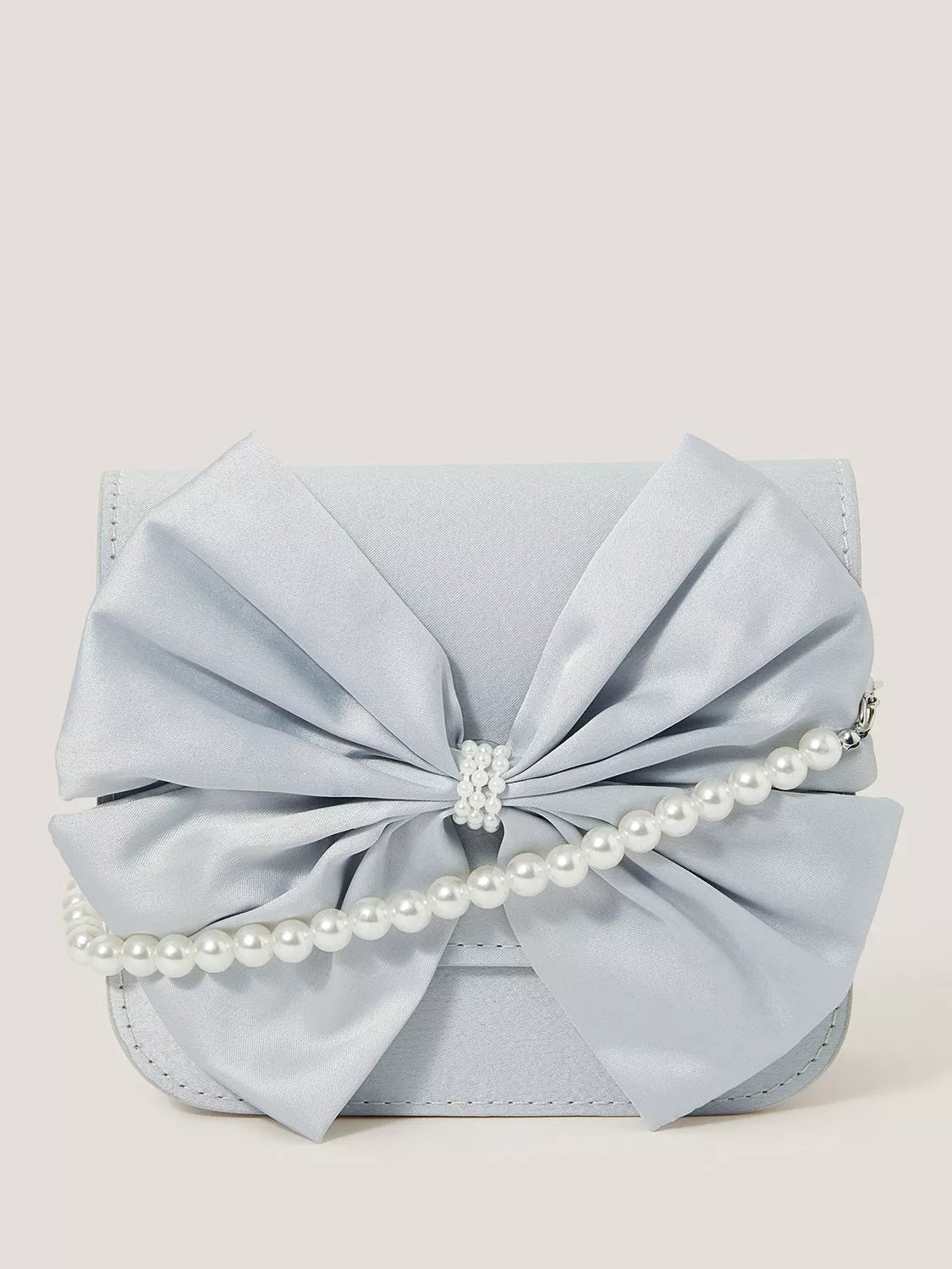 Monsoon kids bridesmaid satin bow mini bag pale blue, UK version
