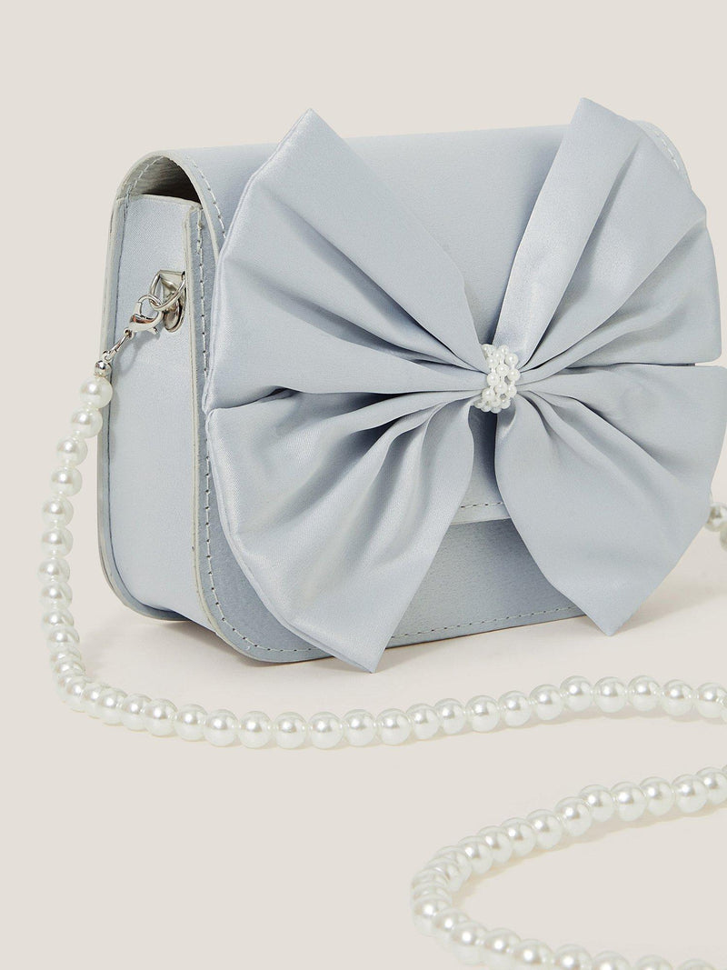 Monsoon kids bridesmaid satin bow mini bag pale blue, UK version
