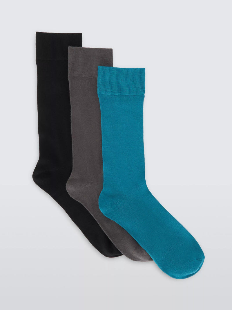 John Lewis Bamboo Blend Plain Socks, Pack of 3, Black Multi, S
