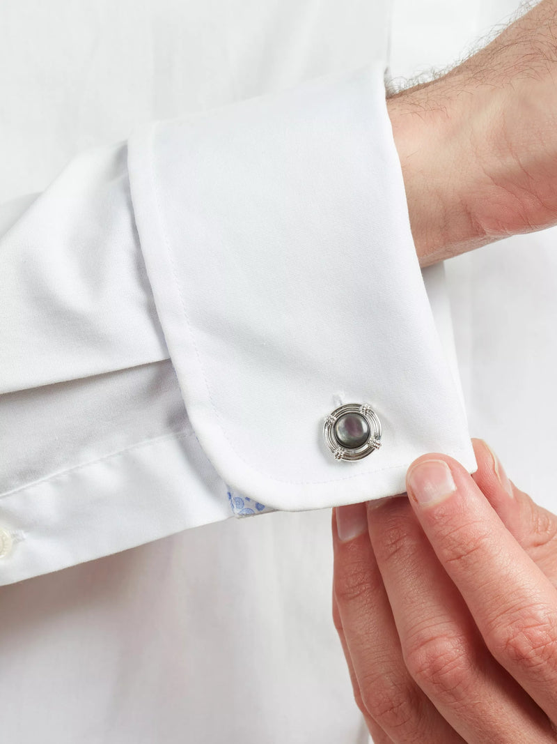 Simon Carter Lifebouy cufflinks grey silver Mother of Pearl, UK version