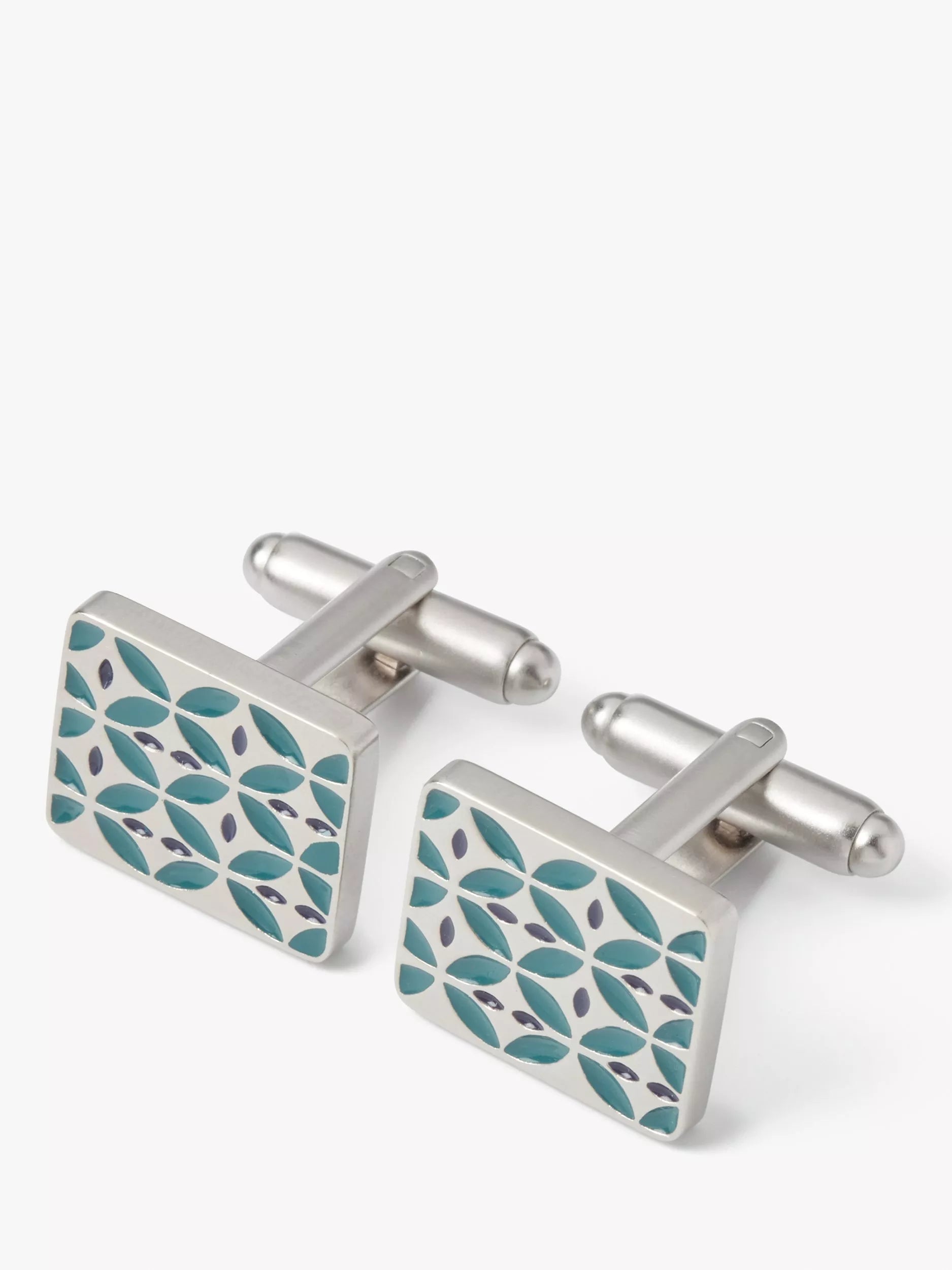 Simon Carter enamel cufflinks blue teal retro pattern, UK version