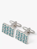 Simon Carter enamel cufflinks blue teal retro pattern, UK version