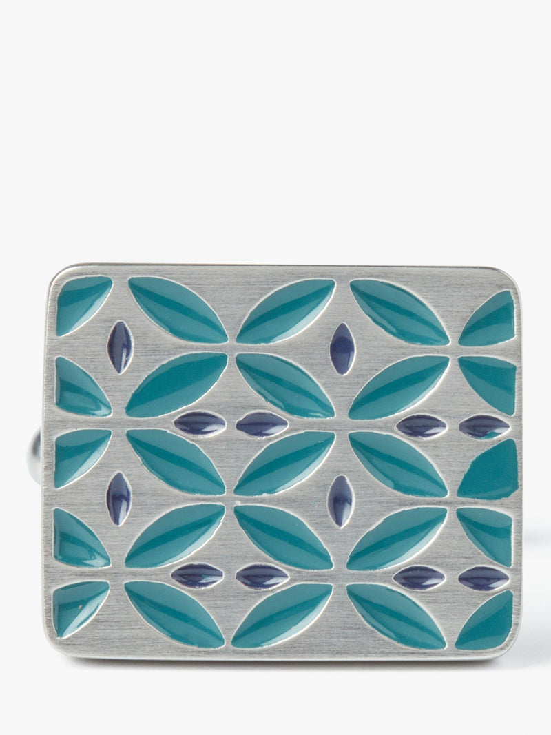 Simon Carter enamel cufflinks blue teal retro pattern, UK version
