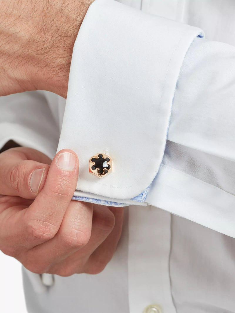 Simon Carter Radial Hexagon Cufflinks black onyx rose gold, UK version