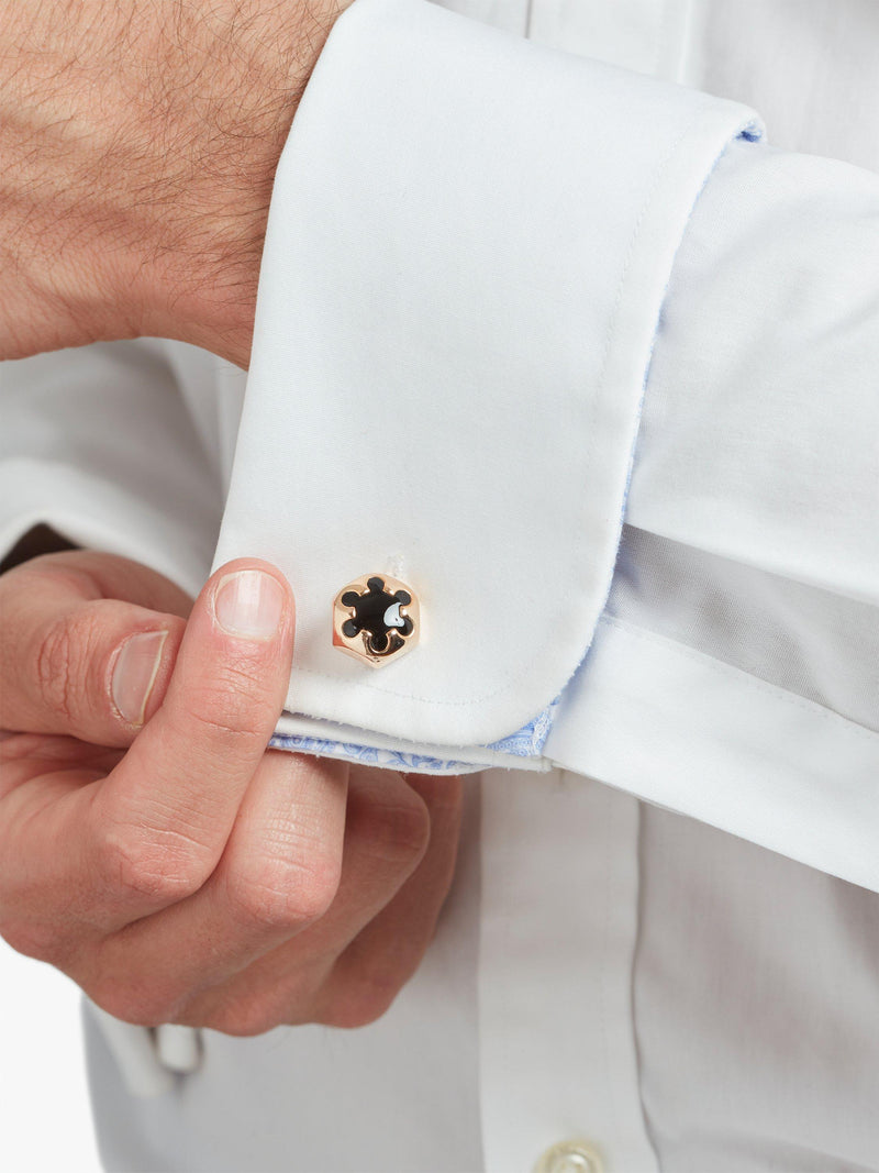 Simon Carter Radial Hexagon Cufflinks black onyx rose gold, UK version