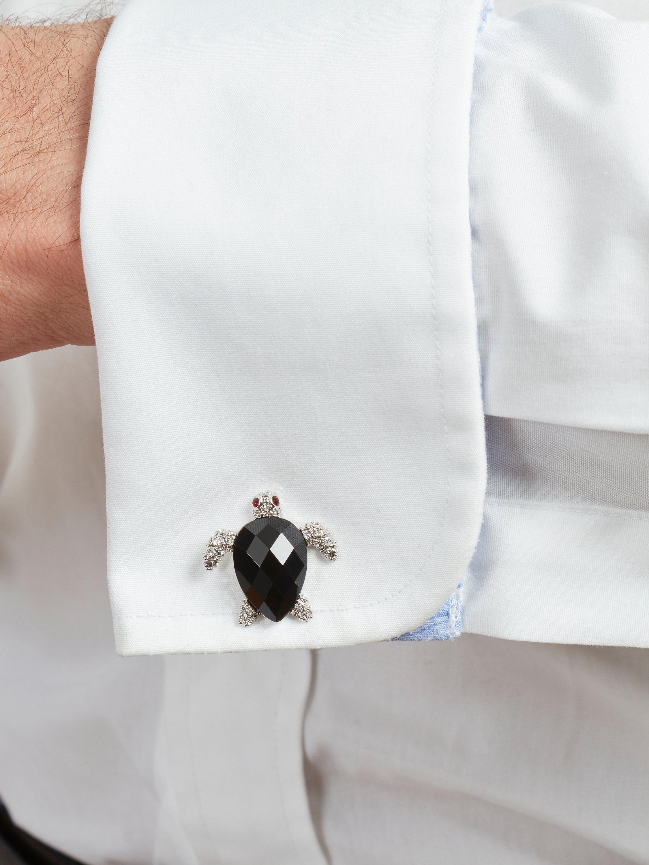 Simon Carter turtle cufflinks with onyx and Swarovski crystals, imported from the UK