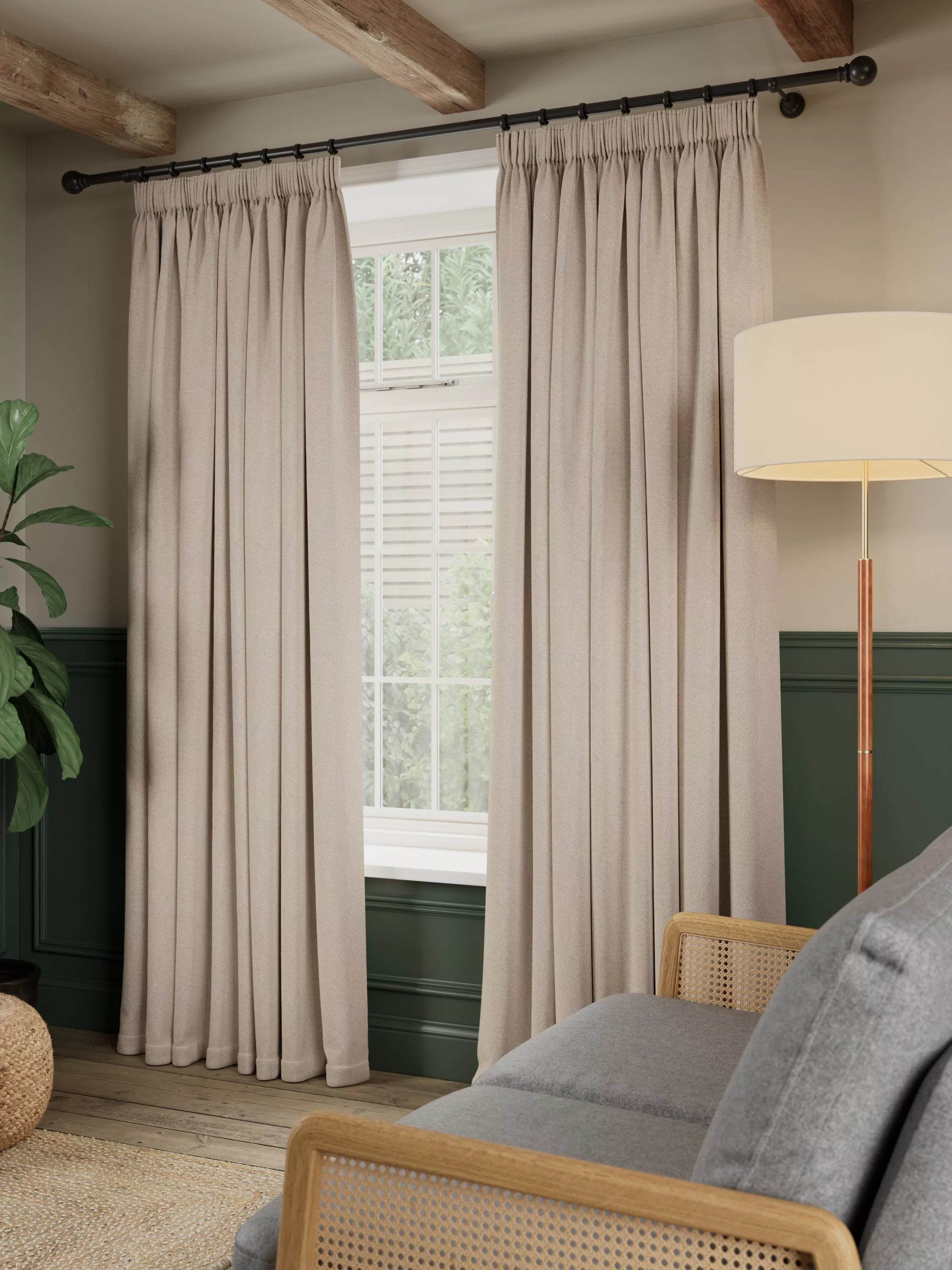 John Lewis brushed herringbone blackout curtains 137cm drop - British product