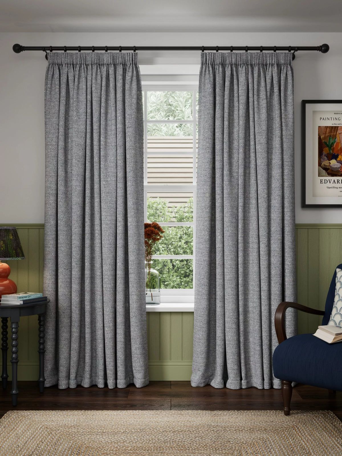 John Lewis tonal yarn pencil pleat curtains 137cm drop (British brand)