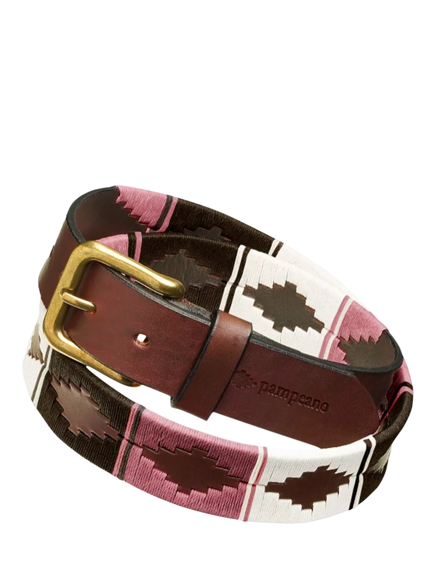 Pampeano Frambuesa brown leather belt with pink and green weave (British brand)