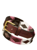 Pampeano Frambuesa brown leather belt with pink and green weave (British brand)