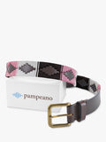 Pampeano Frambuesa brown leather belt with pink and green weave (British brand)