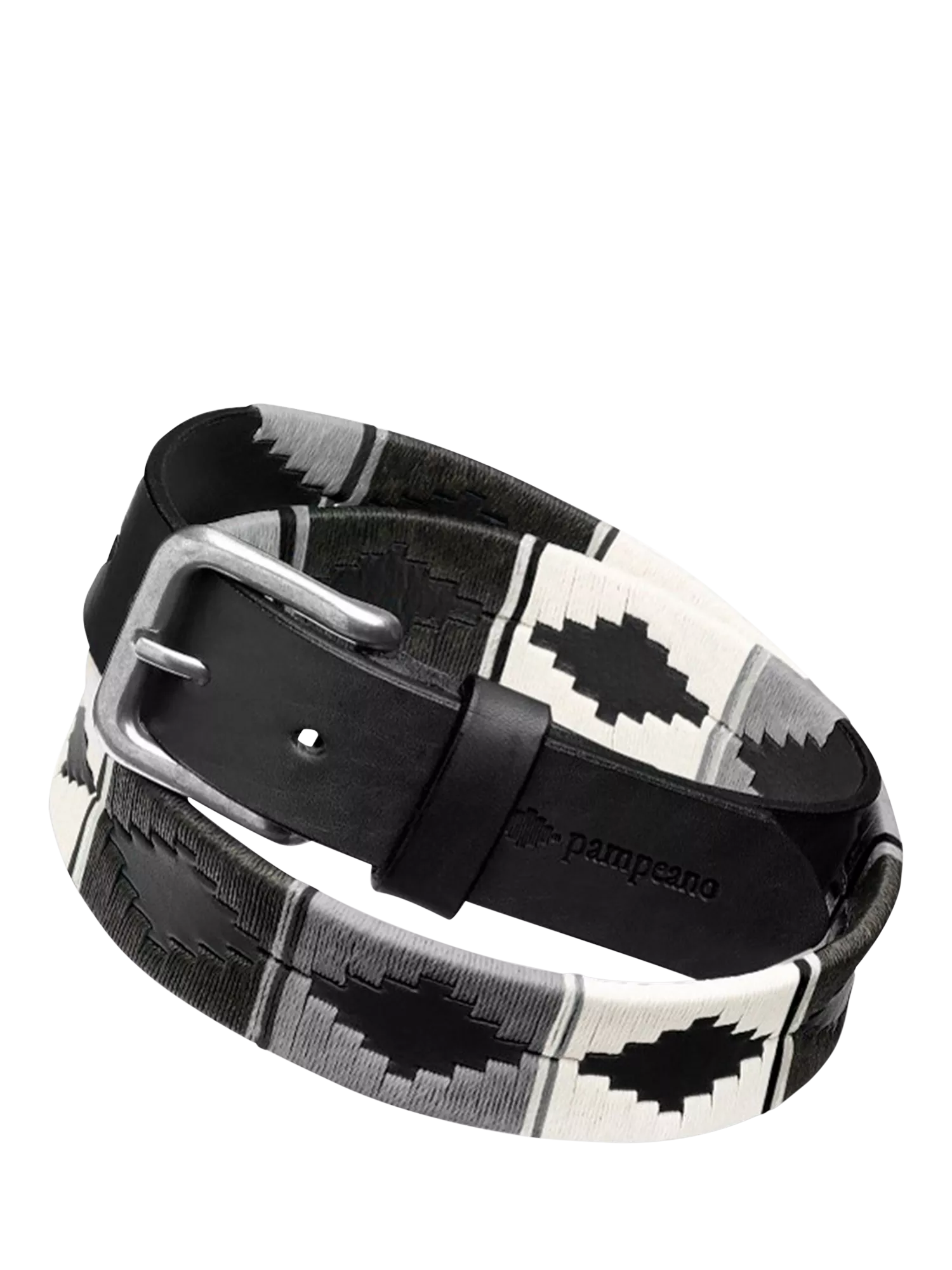 Pampeano Nieve handwoven leather belt black white grey (British brand)