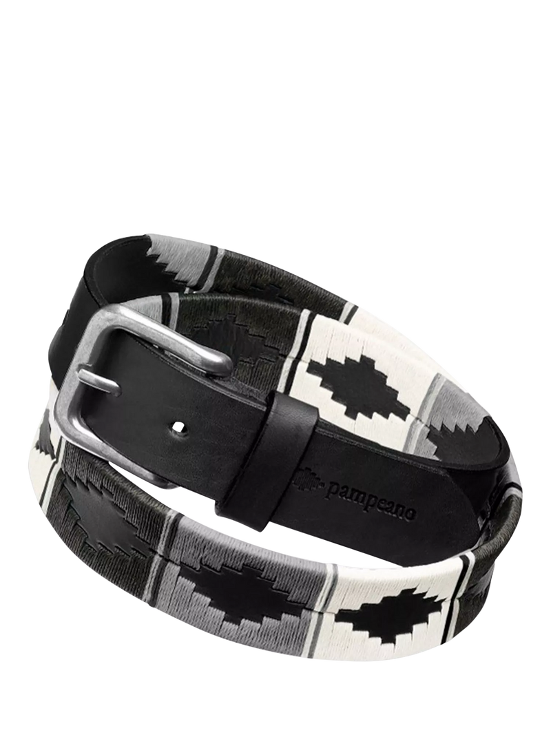 Pampeano Nieve handwoven leather belt black white grey (British brand)