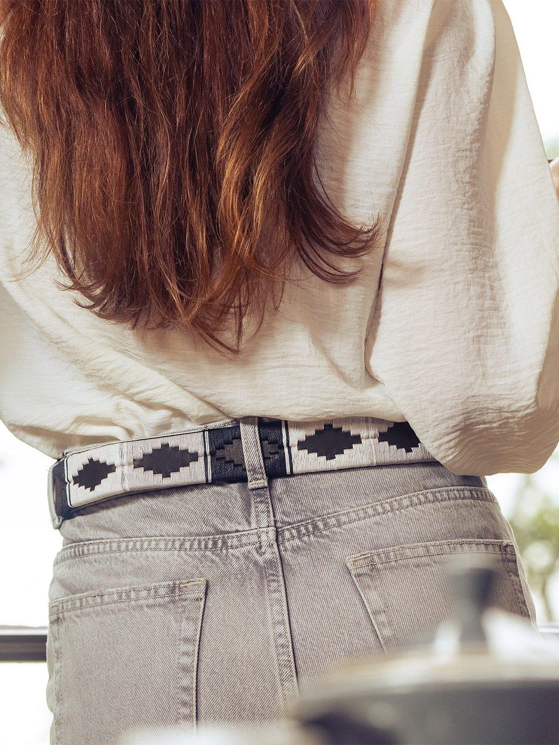 Pampeano Nieve handwoven leather belt black white grey (British brand)