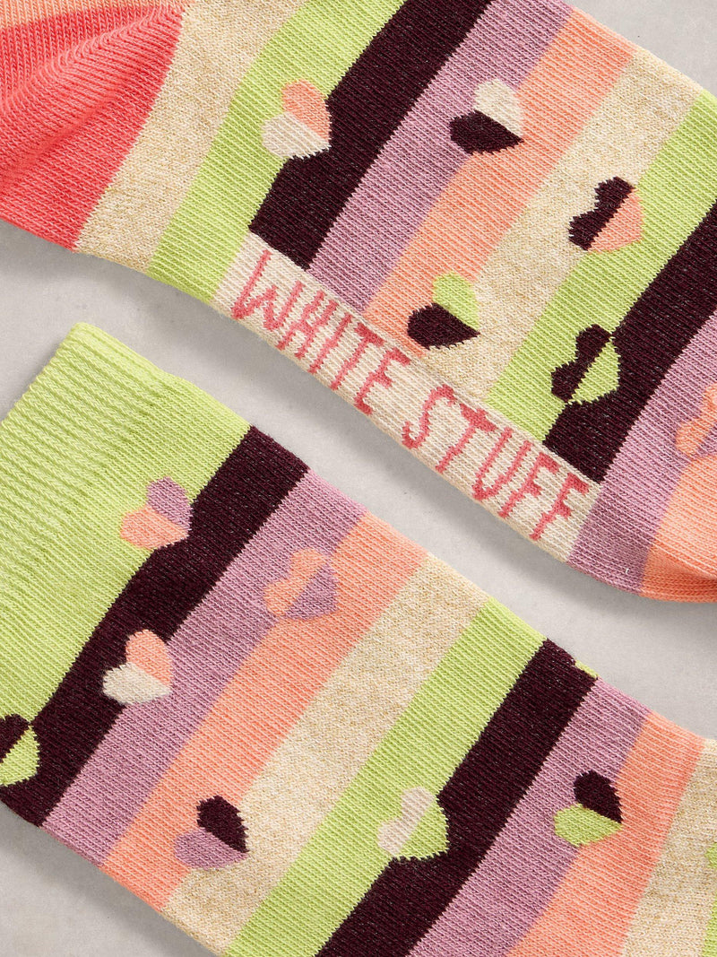 White Stuff ankle socks in heart and stripe green multi (British brand)