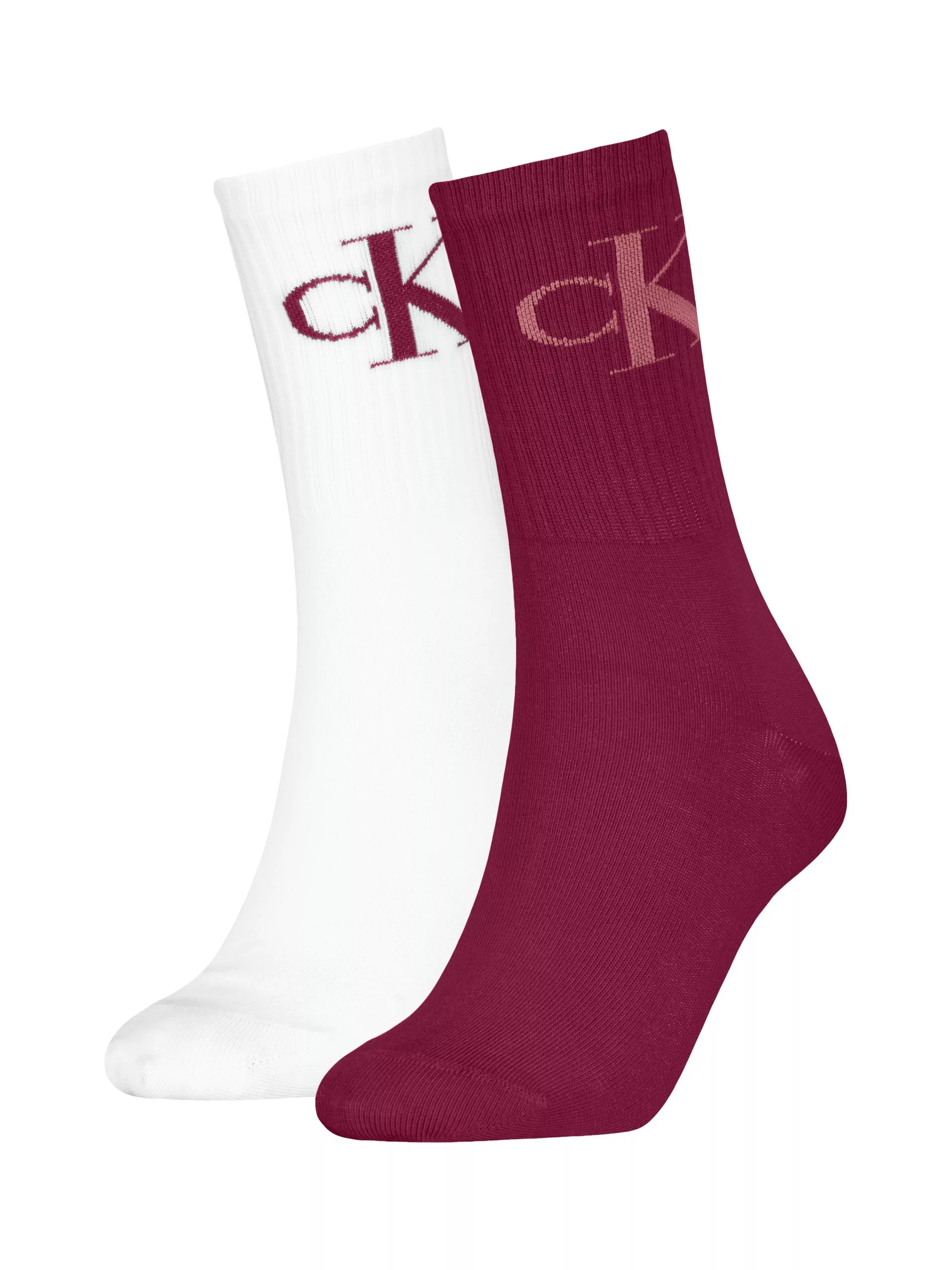 Calvin Klein Cotton Blend Ankle Socks, Pack of 2, Berry Red/White, S-M