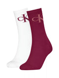Calvin Klein Cotton Blend Ankle Socks, Pack of 2, Berry Red/White, S-M