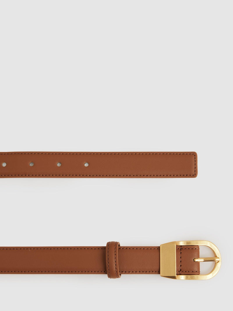 Reiss Hazel buckle leather belt tan, imported from the UK