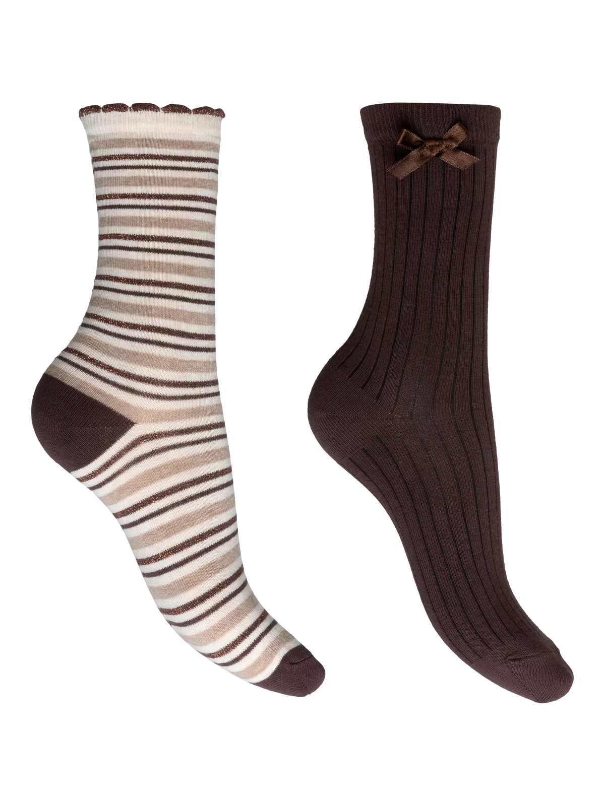 Charnos ankle socks pack of 2 chocolate mix stripe and rib, UK version