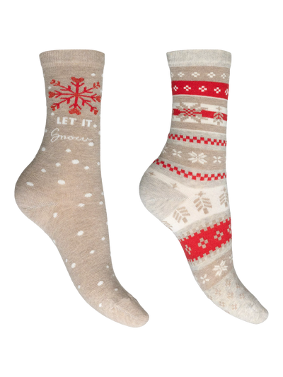 John Lewis Charnos Cotton Blend Let it Snow Socks Pack of 2 Beige/Multi Ankle Socks (UK 4-8)- Buy online at McGrocer