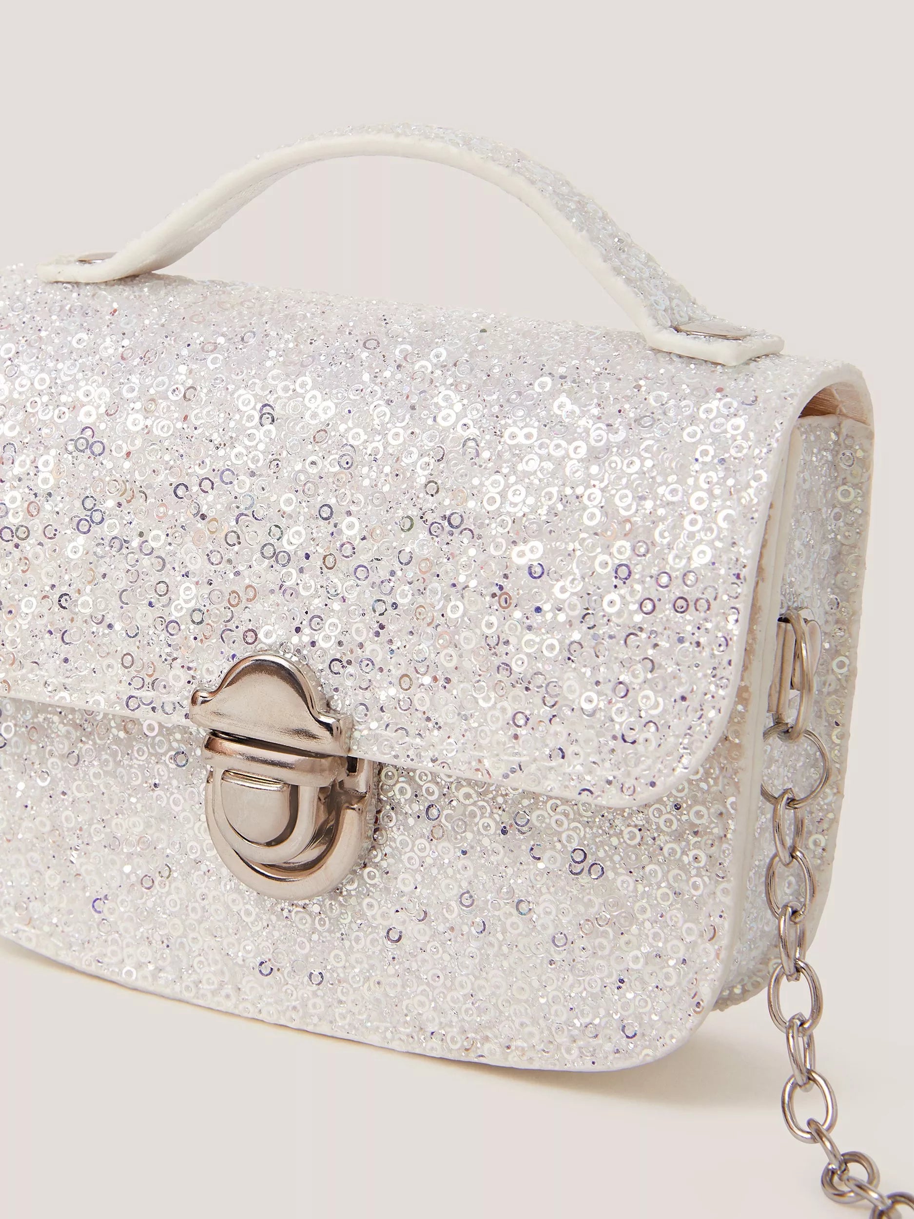 Monsoon Mini Glitter Bag silver, imported from the UK