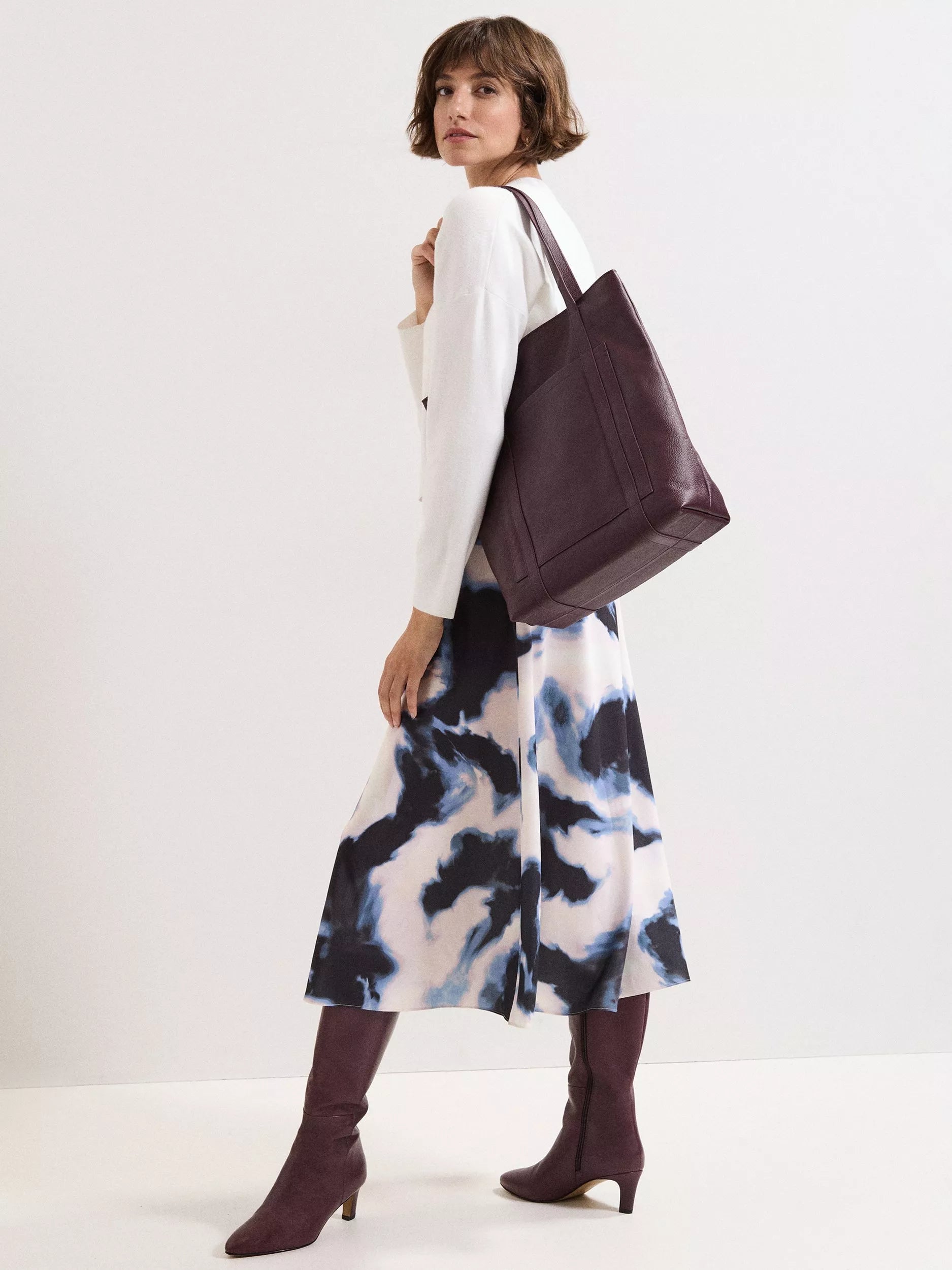 Phase Eight dark red leather tote bag, imported from the UK