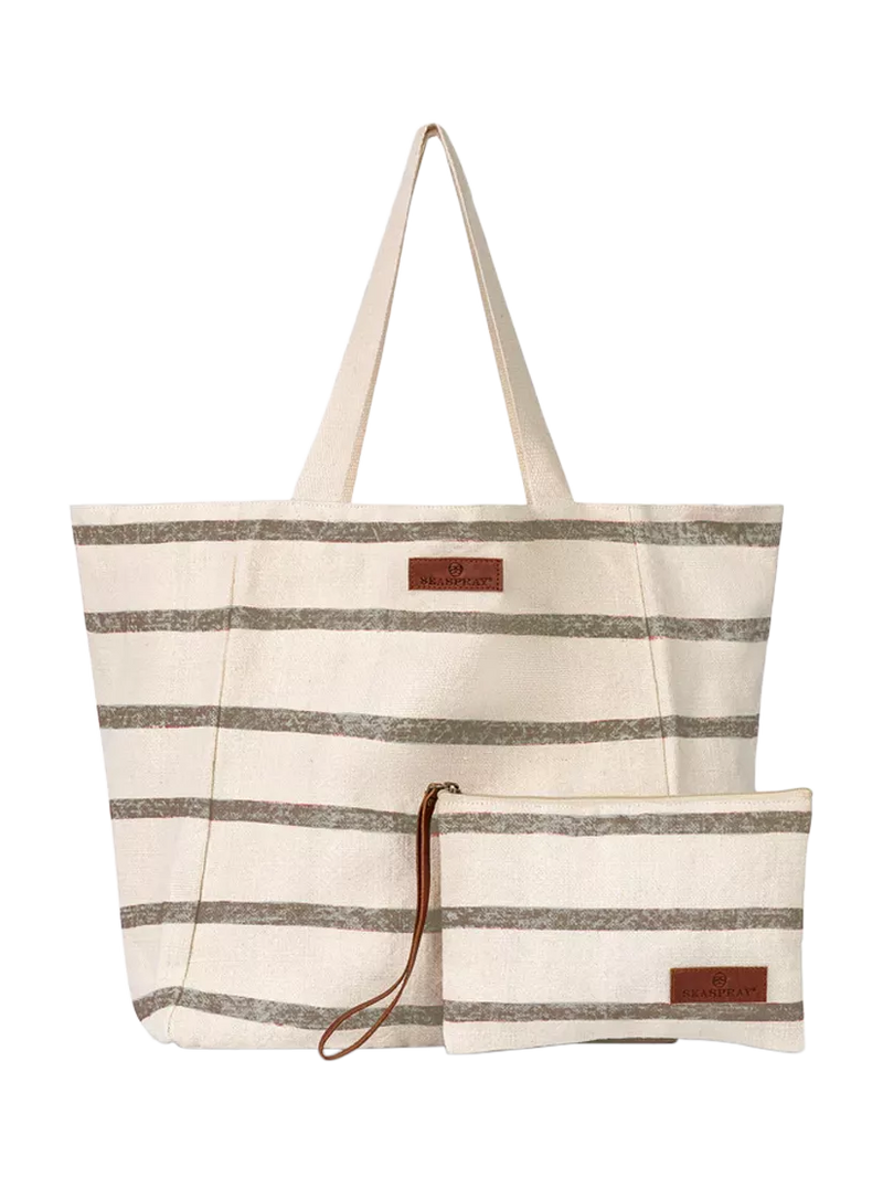 Seaspray Jumbie Stripe Beach Bag and Purse Set, Neutral/Grey, One Size