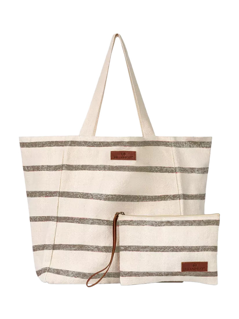 Seaspray Jumbie Stripe Beach Bag and Purse Set, Neutral/Grey, One Size