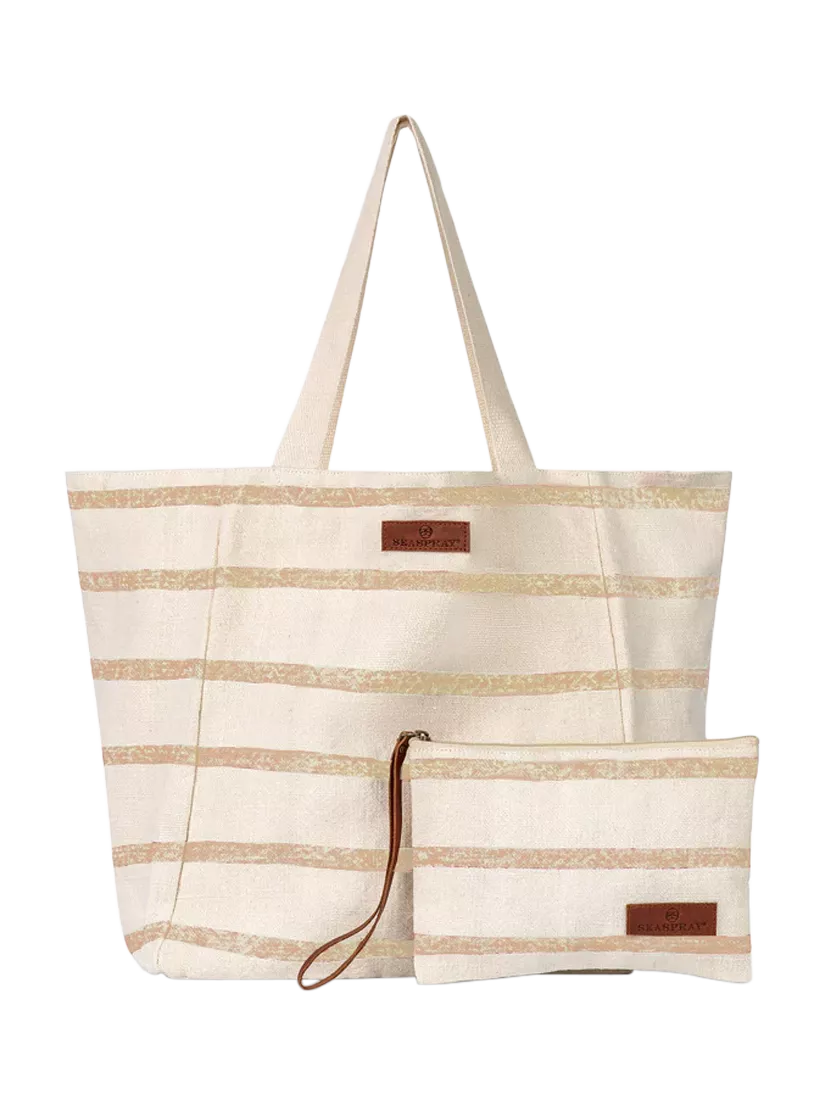 Seaspray Jumbie Stripe Beach Bag and Purse Set, Neutral/Sand, One Size