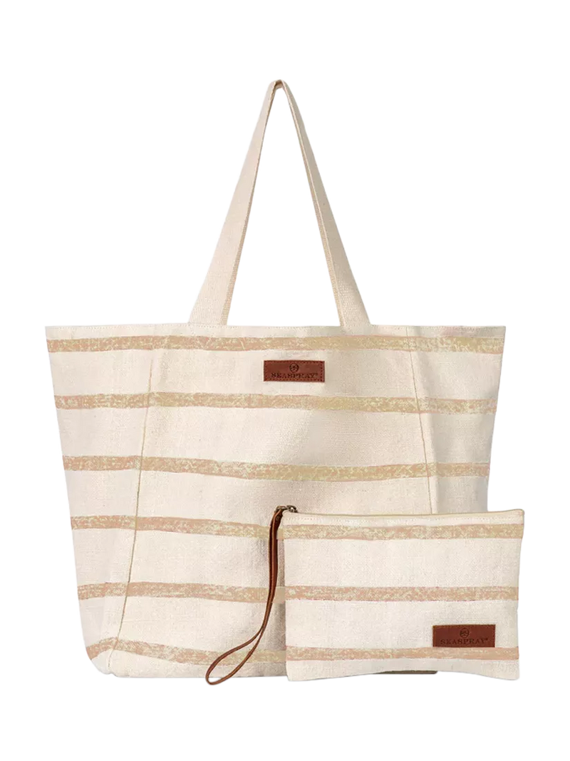 Seaspray Jumbie Stripe Beach Bag and Purse Set, Neutral/Sand, One Size