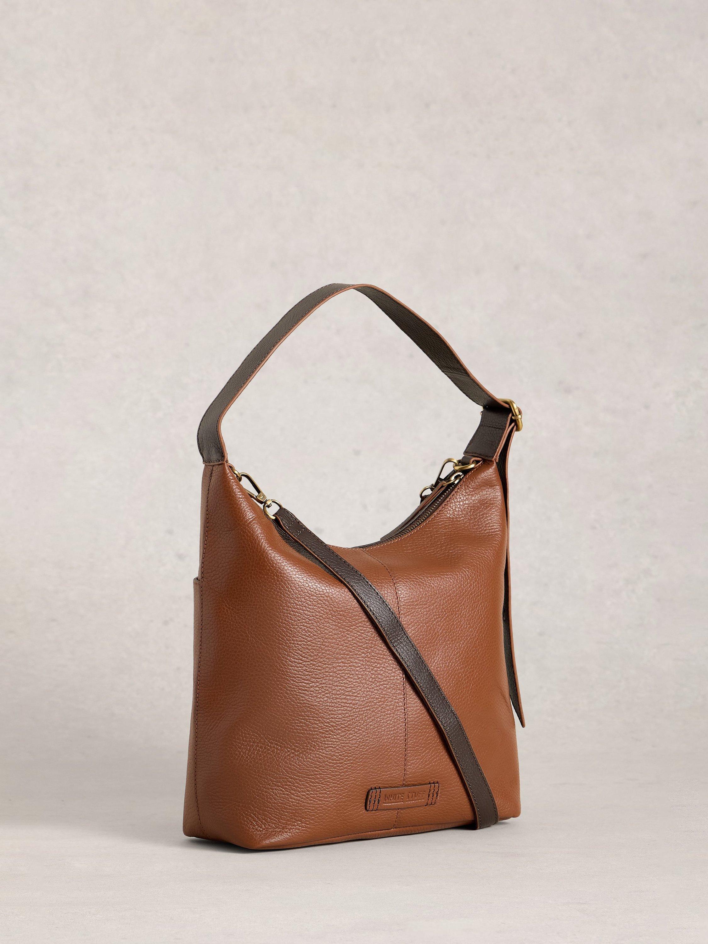 White Stuff Sophia Leather Shoulder Bag in Mid Tan, imported from the UK