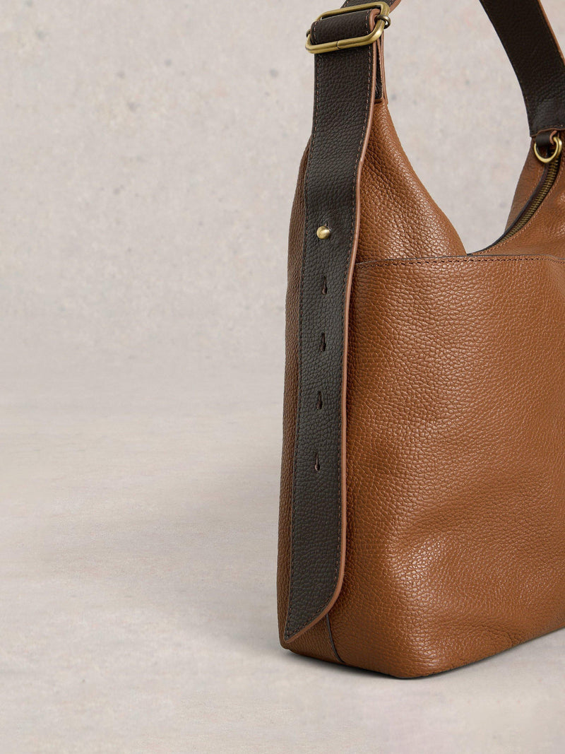 White Stuff Sophia Leather Shoulder Bag in Mid Tan, imported from the UK
