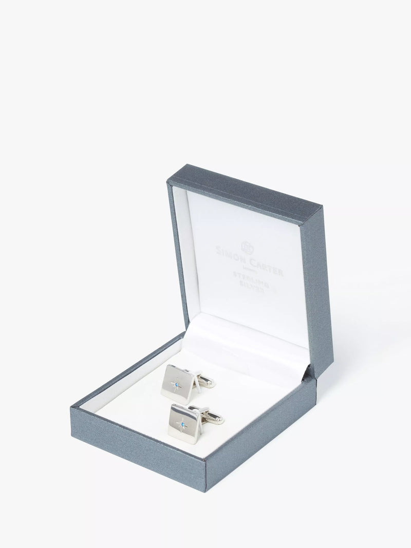Simon Carter crystal star sterling silver square cufflinks - British product