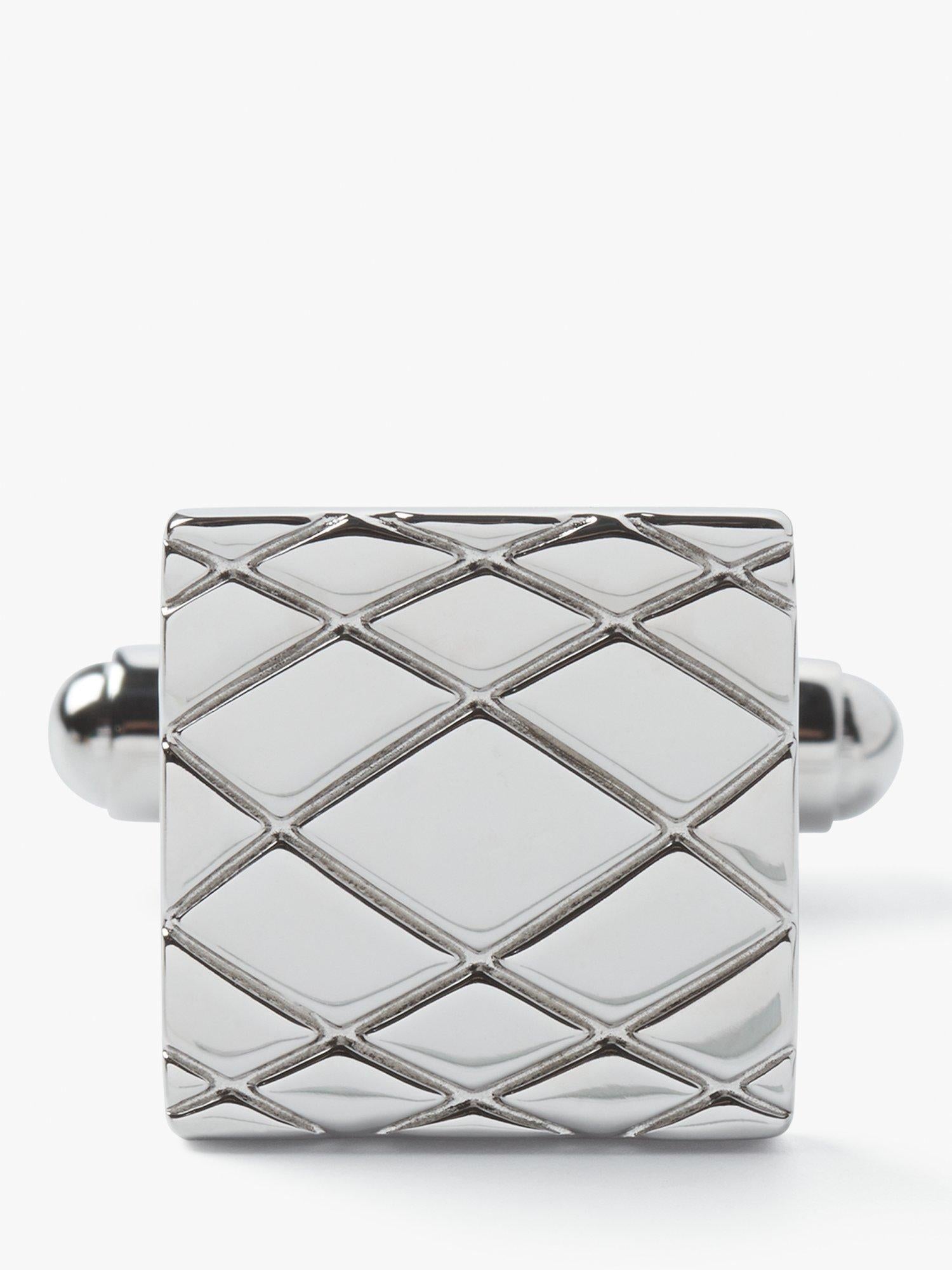 Simon Carter silver cufflinks embossed crisscross pattern, UK version