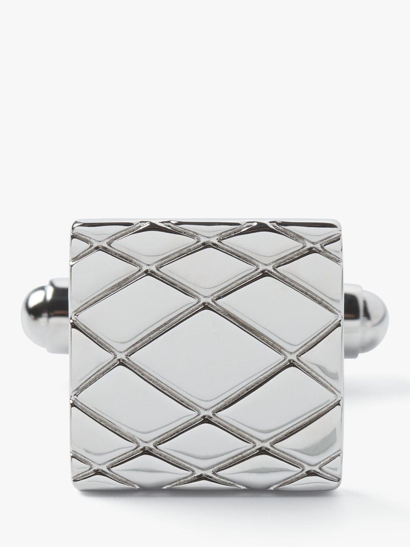 Simon Carter silver cufflinks embossed crisscross pattern, UK version