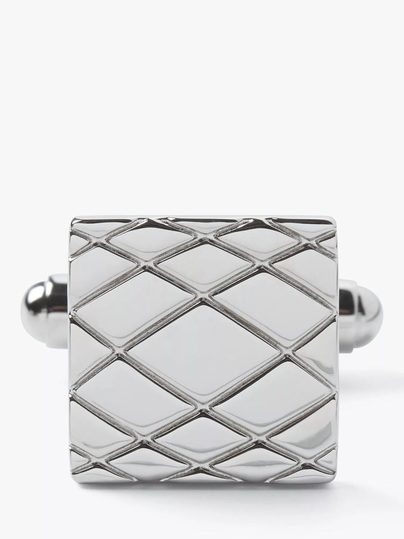 Simon Carter silver cufflinks embossed crisscross pattern, UK version