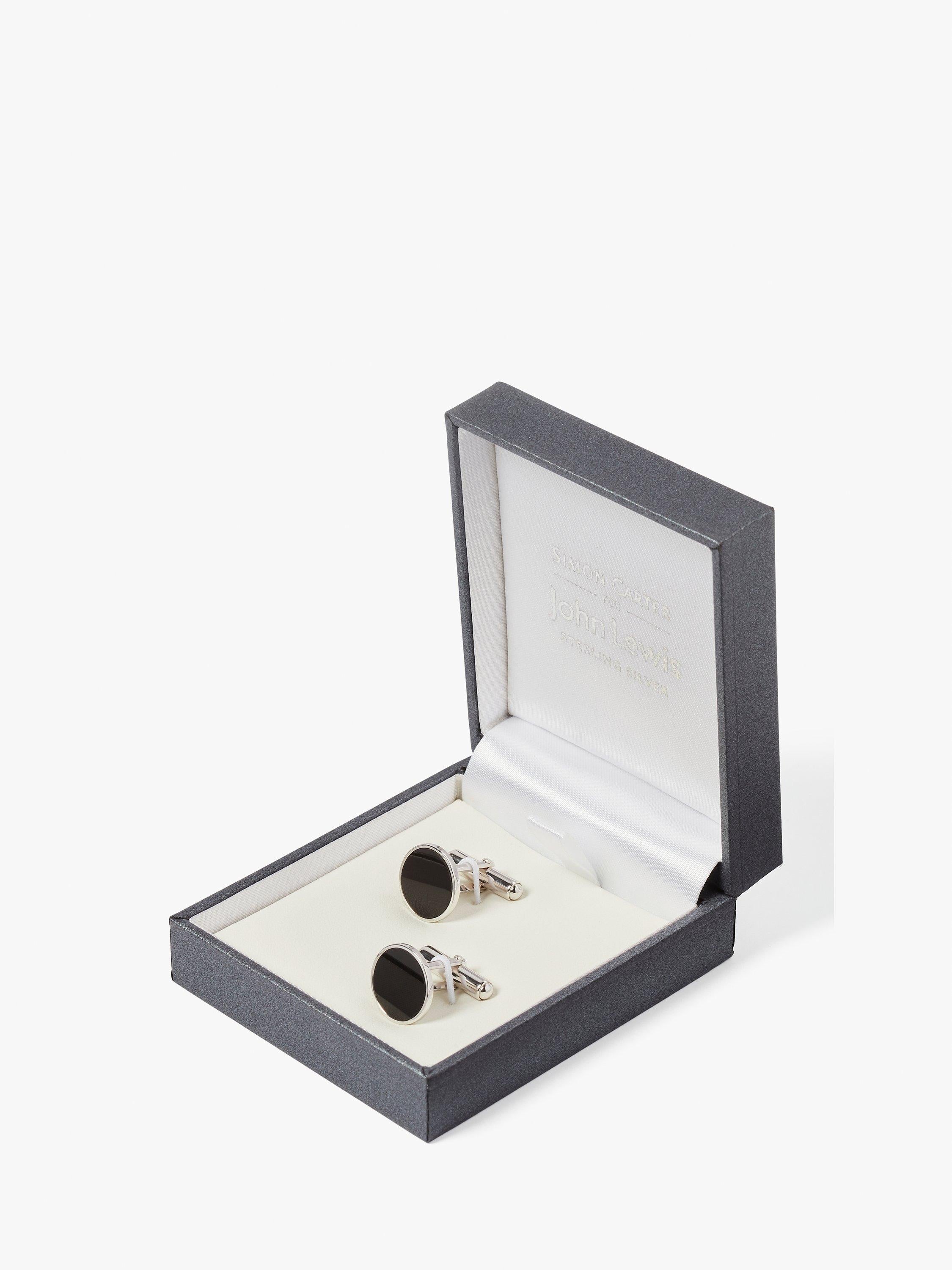Simon Carter round cufflinks black onyx sterling silver, UK version