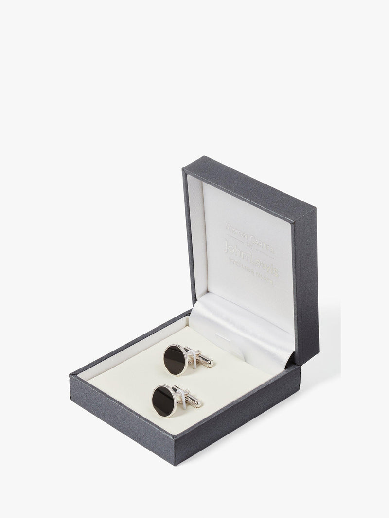 Simon Carter round cufflinks black onyx sterling silver, UK version